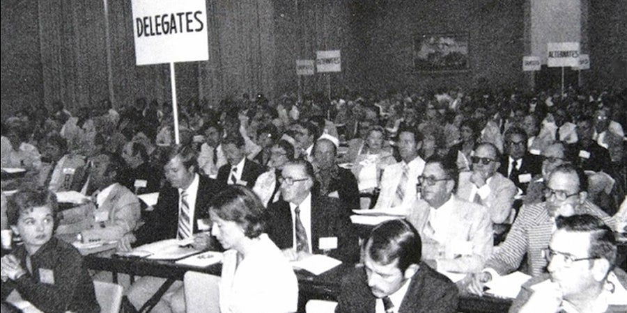 grainy black and white photo of the 1967 delegate assembly