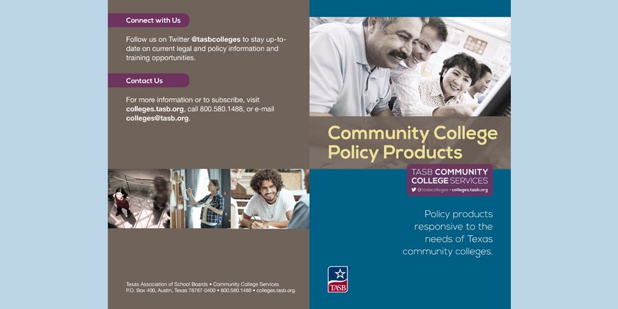 Image of a flyer promoting Community College Policy Products from 2012