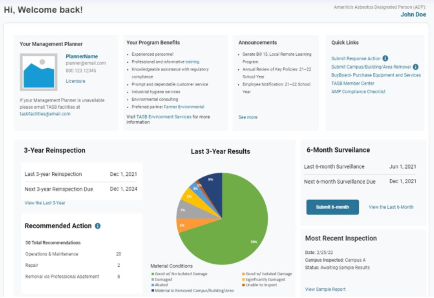 Asbestos Management Plan dashboard
