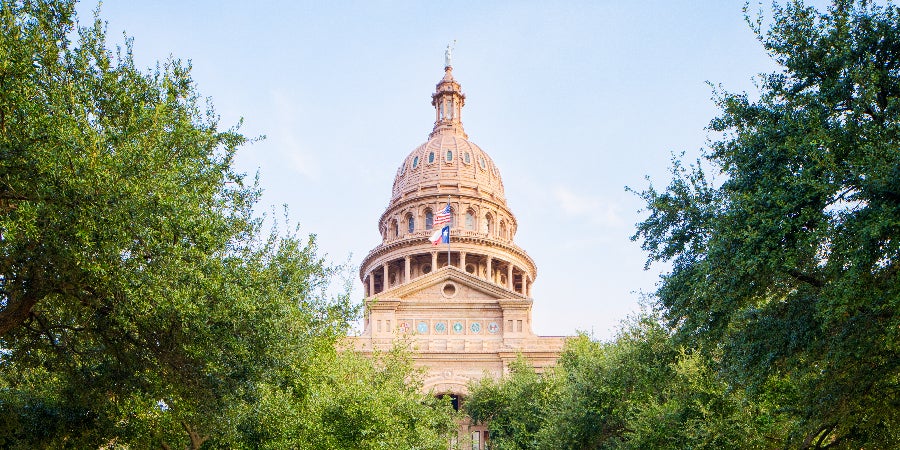 Austin Capitol building with trees in front of it